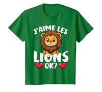 J’Aime Les Lions Ok? Lion Mignon T-Shirt, Enfant, Vert Kelly, 3 Ans