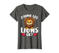 J’Aime Les Lions Ok? Lion Mignon T-Shirt, Femme, Asphalte, XS