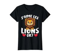 J’Aime Les Lions Ok? Lion Mignon T-Shirt, Femme, Noir, XS