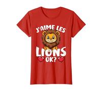 J’Aime Les Lions Ok? Lion Mignon T-Shirt, Femme, Rouge, XS