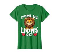 J’Aime Les Lions Ok? Lion Mignon T-Shirt, Femme, Vert Kelly, M