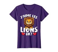 J’Aime Les Lions Ok? Lion Mignon T-Shirt, Femme, Violet, XL