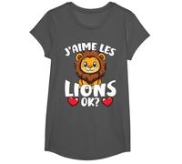 J’Aime Les Lions Ok? Lion Mignon T-Shirt, Fille, Asphalte, L