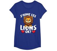 J’Aime Les Lions Ok? Lion Mignon T-Shirt, Fille, Bleu Royal, S