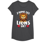 J’Aime Les Lions Ok? Lion Mignon T-Shirt, Fille, Chiné Foncé, S
