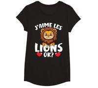 J’Aime Les Lions Ok? Lion Mignon T-Shirt, Fille, Noir, XS