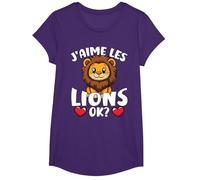 J’Aime Les Lions Ok? Lion Mignon T-Shirt, Fille, Violet, L