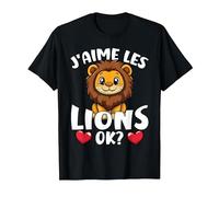 J’Aime Les Lions Ok? Lion Mignon T-Shirt, Homme, Noir, 6XL