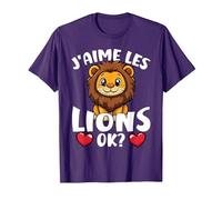 J’Aime Les Lions Ok? Lion Mignon T-Shirt, Homme, Violet, 3XL