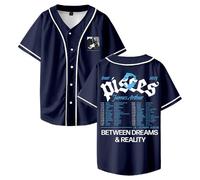 J Arthur The Pisces World Tour Maillot de baseball Col en V Manches courtes Boutonné Chemises Femmes Hommes Streetwear Tops, bleu marine, S
