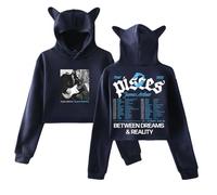 J Arthur The Poissons World Tour 2025 Sweat à capuche oreilles de chat Sweat à capuche à manches longues Crop Top Vêtements pour femmes, bleu marine, S
