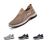 J-arvs Cooling Comfort Sneaker, Summer Breathable Comfy Mesh Soft Bottom Slip on Walking Shoes for Men (Coffee,32)