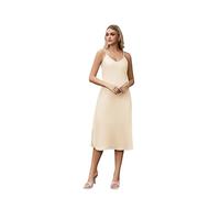 J.Corrine Damen Satin Slip Kleid Spaghetti-Träger Midi-Länge V-Ausschnitt Seitenschlitz Casual Party Sexy Abendkleid Lang