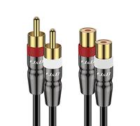 J&D 2 RCA Câble d'extension Mâle à Femelle, Coque en Cuivre Plaqué or 2RCA Mâle vers 2RCA Femelle Câble Adaptateur de Cordon d'extension Audio Stéréo, 1.8 Meter