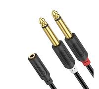 J&D 3,5 mm à 2X 6,35 mm Câble, Plaqué Or Série Audiowave 3,5mm (1/8 Pouce) Femelle TRS à 2 x 6,35mm (1/4 Pouce) Mâle TS Câble Audio Stéréo avec Coquille en PVC, Amplificateurs, 0,9 M