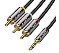 J&D 3,5 mm à 3RCA Câble, RCA Câble Plaqué Or Coquille de Cuivre Heavy Duty 3,5mm (1/8 Pouce) Mâle TRRS à 3 RCA Mâle Adaptateur Audio stéréo RCA Câble, 1.8 Meter
