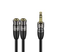 J&D 3,5 mm to 2x 3,5 mm Câble, Durable Coquille de Cuivre Heavy Duty 3,5mm 1/8 Pouce TRS Mâle vers 2 x 3,5mm 1/8 Pouce TRS Femelle Adaptateur audio stéréo Y Splitter Câble, 0.2 Meter