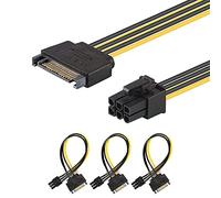 J&D 3 Paquets Adaptateur de Câble d’Alimentation pour des cartes vidéos graphiques PCI Express (PCIe) de 15 Broches à 6 Broches SATA