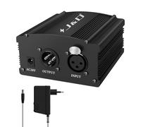 J&D Alimentation Phantom 48V, Design à 1 Canal avec Adaptateur, Compatible avec Tous Les Microphones à Condensateur, Idéal pour l'Enregistrement Musical Professionnel et l'Utilisation en Studio, Noir