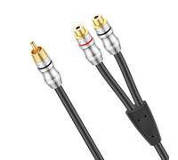J&D Audio Cinch Y-Adapter Câble Distributeur pour Subwoofer, Adaptateur Audio Stéréo Numérique 1 Mâle vers 2 Femelles RCA, Contacts Plaqués Or, Heavy Duty, 0,3 Mètre