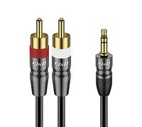 J&D Câble 3,5 mm vers RCA, Adaptateur Jack Mâle 3,5 mm vers 2RCA Mâle, Coque en Cuivre Plaqué Or, Cordon Y Audio Stéréo 1/8 Pouce Robuste, Compatible Smartphone, Lecteur MP3, Tablette, 6 Mètre