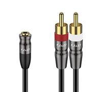 J&D Câble Audio 3,5 mm vers Double RCA, Coque en Cuivre Plaqué or Robuste 3,5 mm Femelle à 2 RCA Mâle Adaptateur Audio Stéréo Câble Adaptateur Cordon, 1.8 Meter