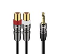 J&D Câble Audio 3,5 mm Vers Double RCA, Coque en Cuivre Plaqué or Robuste 3,5 mm Mâle à 2 RCA Femelle Adaptateur Audio Stéréo Câble, 0.9 Meter