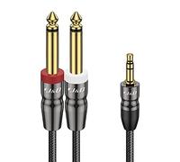 J&D Câble Audio 3.5mm vers Double 6.35mm 0,45 Mètres, 6.35 Mâle vers 3.5 Mâle Mono Y Splitter Jack Câble d'Instrument Pour Téléphone, Amplificateur, Mixeur et Enregistreur Audio