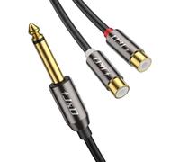 J&D Câble Audio 6.35 mm vers Double RCA, Adaptateur Y 1/4" Mono TS Mâle vers 2 RCA Femelle, Connecteurs Plaqués Or, Idéal pour Consoles de Mixage et Systèmes Stéréo, 0.2 m