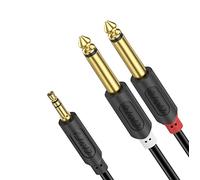 J&D Câble Audio Jack 3.5mm vers Double 6.35mm, Plaqué Or Série Audiowave 3,5mm (1/8 Pouce) Mâle TRS à 2X 6,35mm (1/4 Pouce) Mâle TS Mono Câble Splitter pour Table de Mixage, Cinéma Maison etc, 0,9M