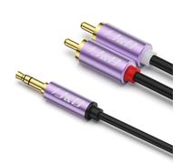 J&D Câble Audio Stéréo 3,5mm Mâle à 2 RCA Phono Mâle, Adaptateur Audio RCA Plaqué or, Coque en Alliage d'Aluminium, Violet, 1.8 M