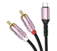 J&D Câble Audio USB C vers 2 RCA, Adaptateur Type C vers 2 RCA, Cordon Y pour stéréo voiture, Compatible iPhone 16/17, DVD, Amplificateurs, Rose Doré, 2,4 m