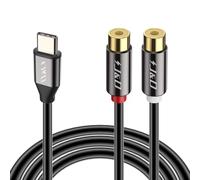 J&D Câble Audio USB C vers 2 RCA Femelles, Cordon d’Extension RCA Plaqué Or Y Splitter, Compatible avec iPhone 16/17 Series, Galaxy S23/S24/S25, Systèmes Home Cinéma, 0,2 m