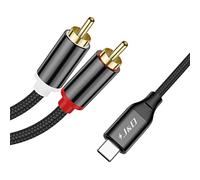 J&D Câble Audio USB C vers RCA, Cordon Convertisseur Audio Stéréo Tressé Type-C Mâle vers 2 RCA Mâle Câble Y Splitter Compatible avec Google Pixel 10/9/8, iPhone 16/17 series, 2 m