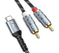 J&D Câble Audio USB-C vers RCA, Type-C Mâle vers 2RCA Mâle Câble Répartiteur Y pour Voiture, Enceinte, Amplificateur, Compatible Pixel 9/8/7, iPhone 16/15, Galaxy S25/24, 2 Mètres