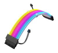 J&D Câble d'alimentation RGB 24 Broches, Design en Fibre Optique Ruban avec 24 Perles LED, Câble de Prolongation RGB Durable pour Connecteur ARGB 5V 3 Broches, Câble Tressé en Alu Blanc, 24,5 cm