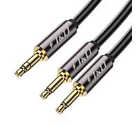 J&D Câble de vol en cuivre plaqué or 3,5 mm mâle vers double 3,5 mm TS mâle pour avion de ligne aérienne pour écouteurs, 6 pieds