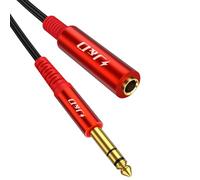 J&D Câble d'Extension 6.35 mm, Stéréo Mâle vers Femelle, Connecteurs Plaqués Or, PVC Durable et Cuivre, Extendeur Audio Professionnel pour Casque, Guitare, Home Cinéma, Rouge, 1.83 m