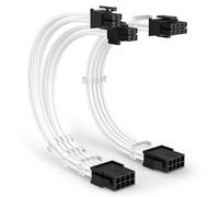 J&D Câble D'extension D'alimentation EPS 8 Broches, 30 cm ATX CPU Femelle a Mâle, Cordon Gainé Tressé Blanc pour Carte Mère, 6 Peignes a Câbles pour Une Organisation Soignée, Pack de 2