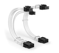 J&D Câble d'Extension d'Alimentation PCI Express 8 Broches, 30cm Gainé Blanc pour Carte Graphique GPU avec 6 Peignes, Mâle vers Femelle, Lot de 2