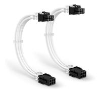 J&D Câble D'extension D'alimentation PCIe 6 Broches, 30 cm Cordon GPU Mâle a Femelle avec Gaine Tressée et 6 Peignes a Câbles, pour Carte Graphique, Blanc, Pack de 2