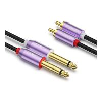 J&D Câble Double Jack 6,35 mm TS vers Double RCA, Boîtier Cuivre Plaqué Or, Câble Audio Stéréo Violet 2x 6,35mm Mâle vers 2 RCA Mâle, Adaptateur d'Interconnexion, 2,7 Mètres