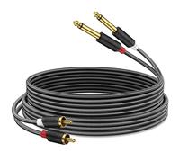 J&D Câble Double Jack 6,35 mm TS vers Double RCA, Connecteurs Plaqués Or, Série AudioWave, Adaptateur Audio Stéréo Mâle 1/4 Pouce vers 2 RCA Mâle, Gainage PVC et Tressage Nylon, 1,8 Mètre