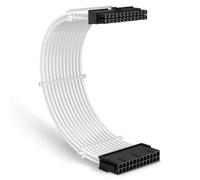 J&D Câble Gainé D'alimentation ATX 24 Broches, 30 cm Cordon D'extension Tressé 24 Broches Mâle a Femelle avec 3 Peignes a Câbles pour Carte Mère ATX, Blanc