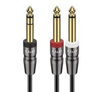 J&D Câble Jack 6,35mm Stéréo vers 2x6,35 Mono 4,5 m, Coque en Cuivre 1/4 Pouce TRS Mâle à Double 6,3 mm TS Mâle Câble Insérer de Splitter Y Audio Stéréo, Cordon Connecteur Plaqué or