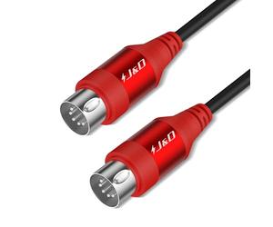 J&D Câble MIDI 5 Pin DIN, Mâle à Mâle, Compatible avec Clavier, Synthétiseur, Effets Multi-Guitare, Interface Audio/Mixer/Amplificateur, Carte Son Externe (Rouge, 0,9 m)