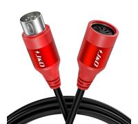 J&D Câble MIDI DIN 5 Broches, Câble d’Extension Mâle vers Femelle Compatible avec Clavier, Synthétiseur, Multi Effets Guitare, Interface Audio, Mixeur, Amplificateur, Carte Son Externe, Rouge, 4.5 m