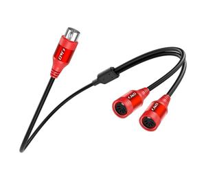 J&D Câble MIDI DIN 5 Broches, Séparateur 1 Mâle vers 2 Femelles Y Compatible avec Clavier, Synthétiseur, Effets Guitare, Interface Audio, Mixeur, Amplificateur, Carte Son Externe, Rouge, 0.48 m