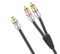 J&D Câble RCA, RCA 1 Femelle vers 2 Mâle Diviseur Y Court avec Adaptateur Plaqué Or Câble Diviseur Stéréo Y pour Connecteur Phono, 0,3 Mètre