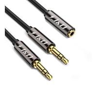 J&D Câble Répartiteur Audio Jack 3,5mm TRS, Femelle vers 2X Mâle, Connecteurs Plaqués Or, Coque en Cuivre, Câble Blindé pour Casque Haut-Parleur Tablette Ordinateur, 0,6 m